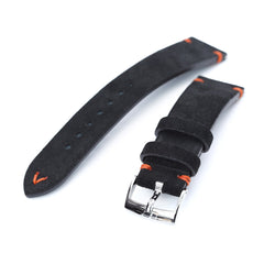 21mm Black Quick Release Italian Suede Leather Watch Strap | Strapcode