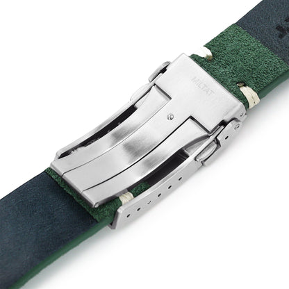 20mm or 22mm MiLTAT Green Genuine Leather One-piece Suede Quick Release Watch Strap V-Clasp Taikonaut Watch Bands