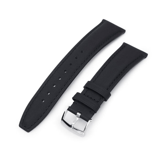 20mm or 22mm Black Kevlar Finish Watch Strap, Black Stitching, Polished