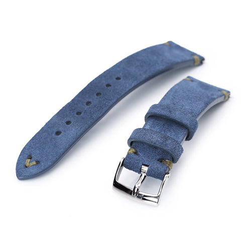 22mm Blue Quick Release Italian Suede Leather Strap, Military Green St.