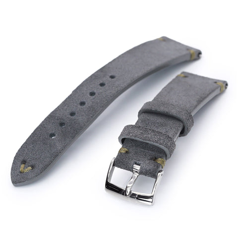 22mm Grey Quick Release Italian Suede Leather Strap, Military Green St.