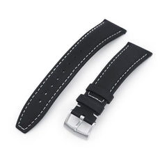 20mm or 22mm Black Kevlar Finish Watch Strap, Beige Stitching, Brushed