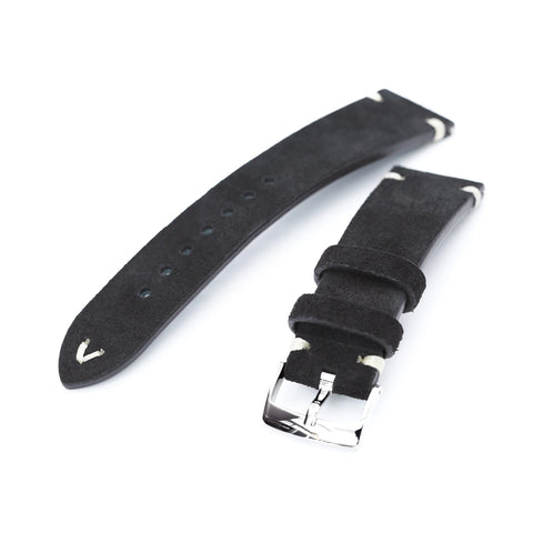22mm Black Quick Release Italian Suede Leather Strap,  Beige St.