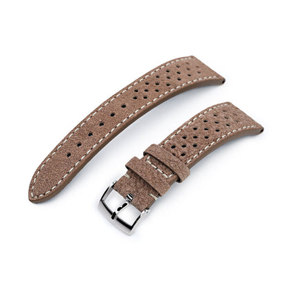 20mm or 22mm MiLTAT Genuine Calf Light Sandy Brown Nubuck Watch Strap, Beige Stitching