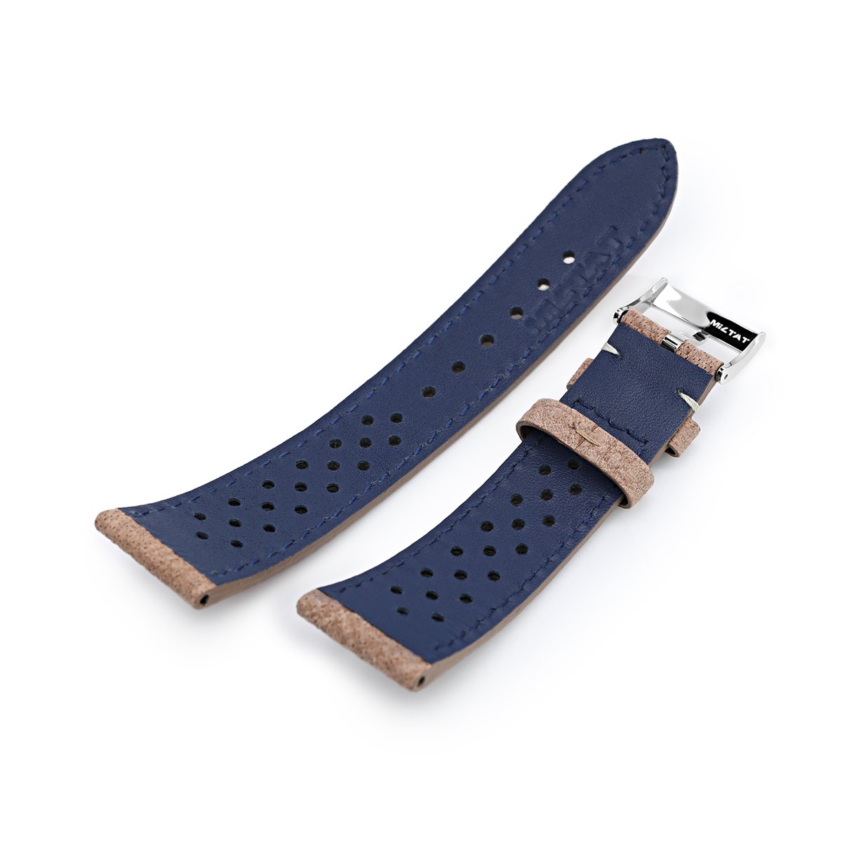 20mm or 22mm MiLTAT Genuine Calf Light Sandy Brown Nubuck Watch Strap, Beige Stitching