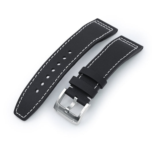 20mm to 23mm Pilot Black Kevlar Finish Watch Strap, Beige Stitching, Brushed