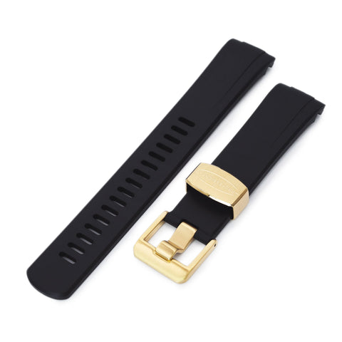 Black Curved End Rubber compatible with Seiko Turtle SRPC44, IP Gold Buckle
