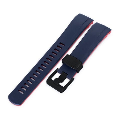Curved End Rubber Strap compatible with Seiko Samurai SRPB51, Dual Color Curved Blue & Red, PVD