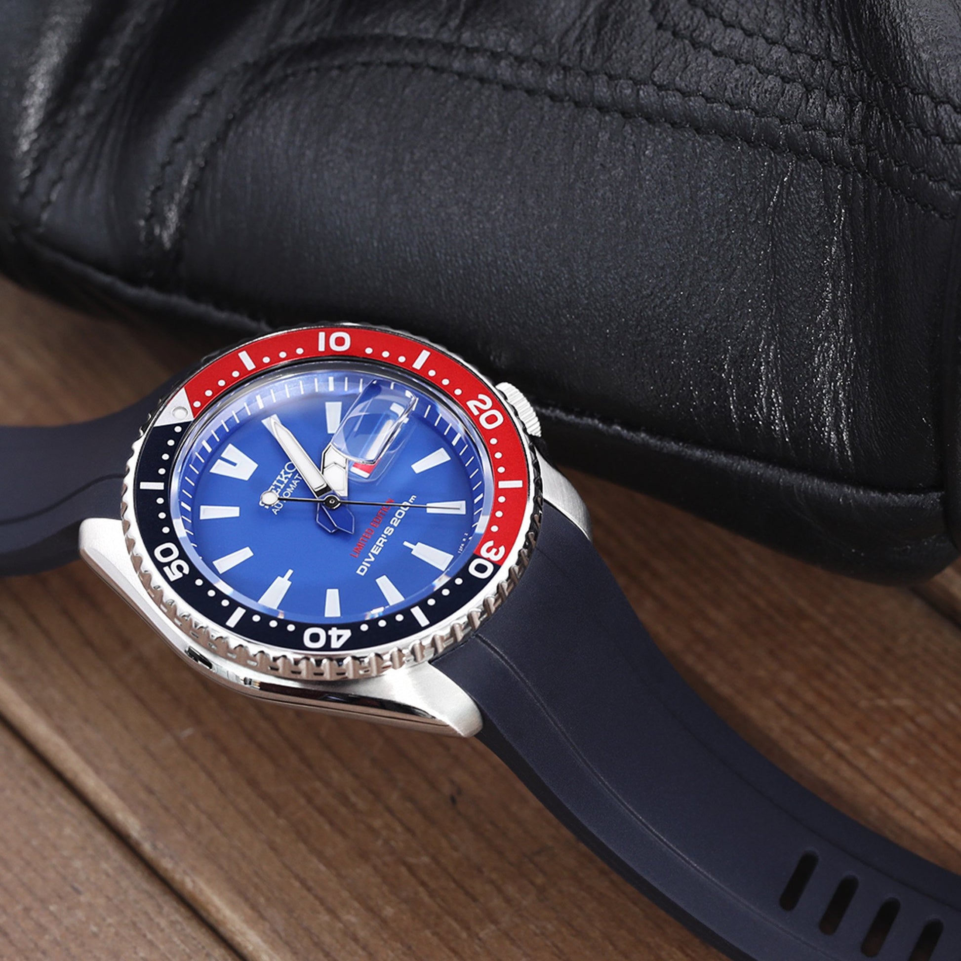 Seiko SKX007 Mod Fitted Curved End Lug Rubber Watch Band |Crafter Blue