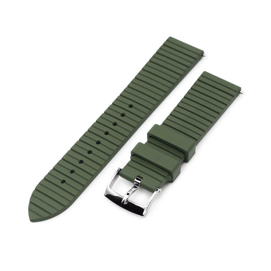 20mm Quick Release Watch Band Military Green Groove Stripe FKM Rubber Strap Polished Taikonaut Watch Bands