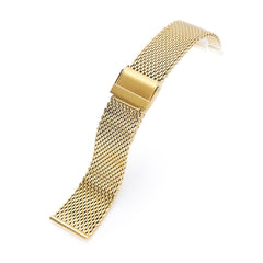 20mm, 22mm Tapered Milanese Wire Mesh Band, Polished IP Gold
