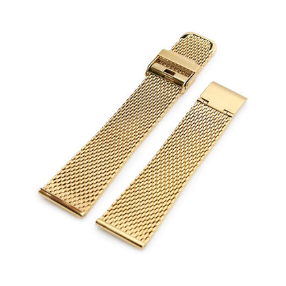 20mm, 22mm Tapered Milanese Wire Mesh Band, Polished IP Gold