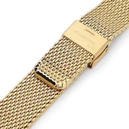 20mm, 22mm Tapered Milanese Wire Mesh Band, Polished IP Gold