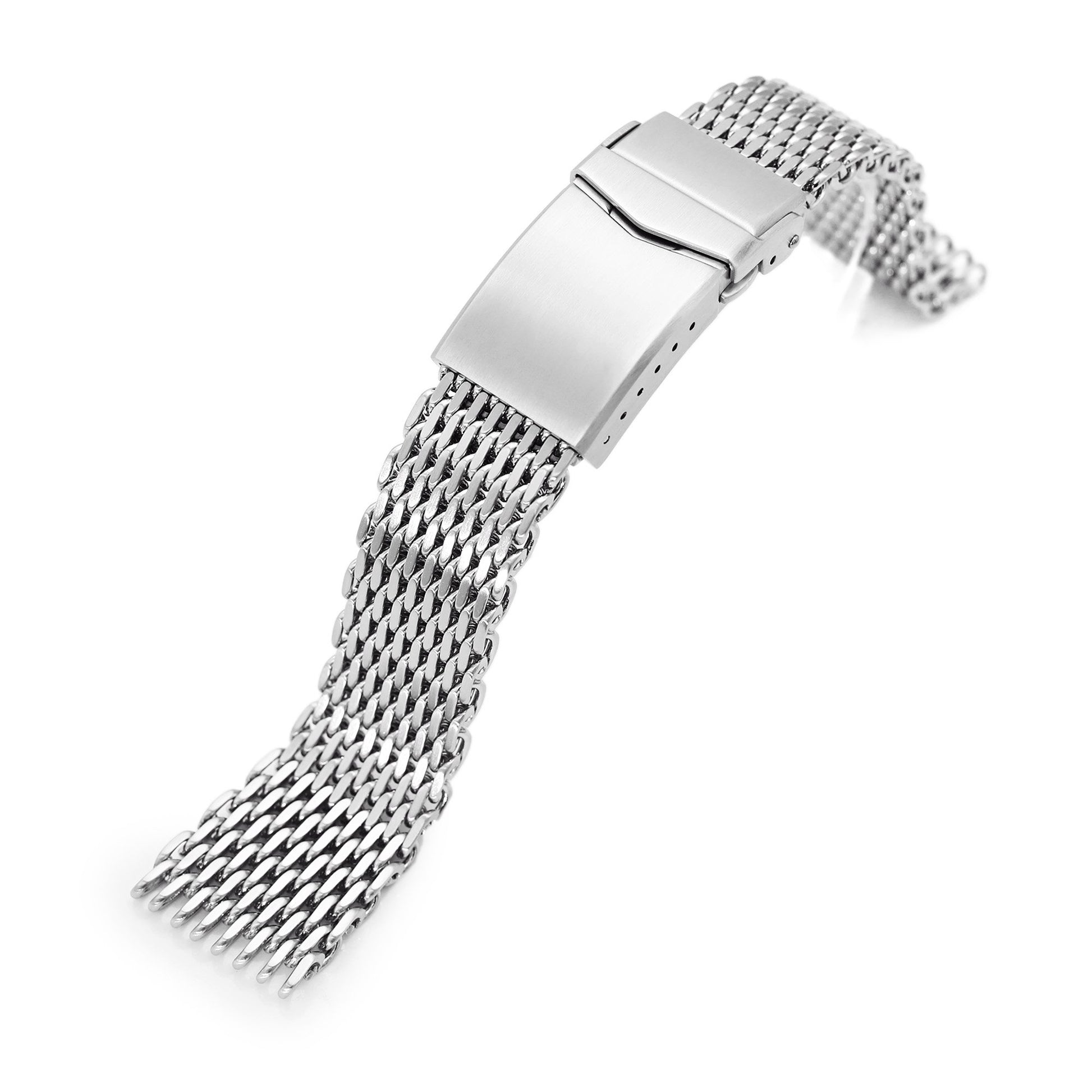 20mm Tapered "SHARK" Mesh Band Watch Bracelet Brushed | Strapcode