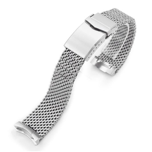 Curved End Massy Mesh Watch Band for Seiko 5 - 5S V-Clasp Brushed 