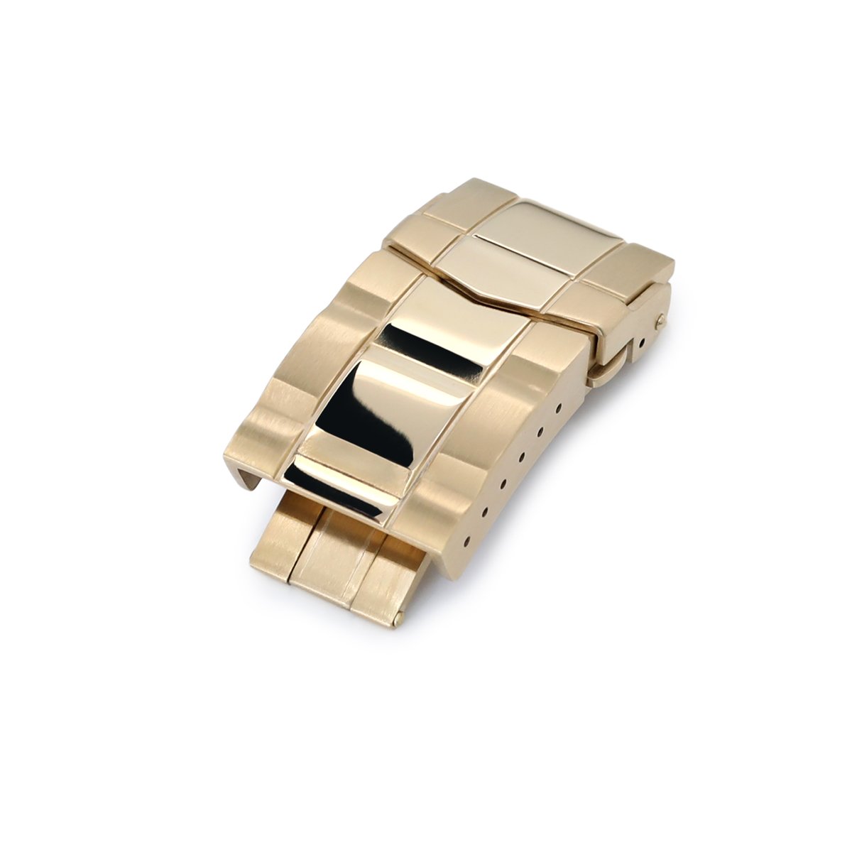 18mm Solid 316L Stainless Steel Double Locks SUB Diver Clasp, Button Control, Brushed & Polished IP Gold