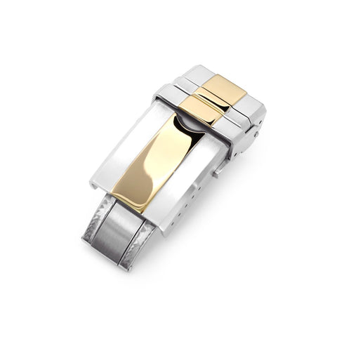 Double Locks Turning Clasp, Brushed with IP Gold Center