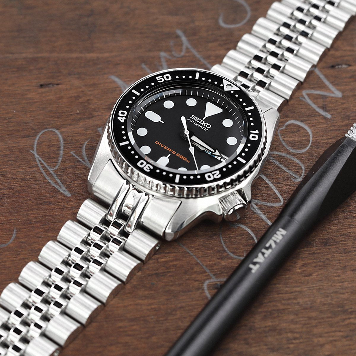 20mm Super-J Louis 316L Stainless Steel Watch Bracelet for Seiko SKX013, V-Clasp Brushed
