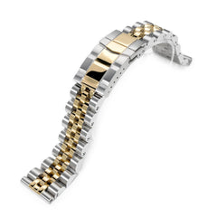 20mm Angus-J Louis 316L Stainless Steel Watch Bracelet 20mm Straight End, Two Tone IP Gold, SUB Clasp