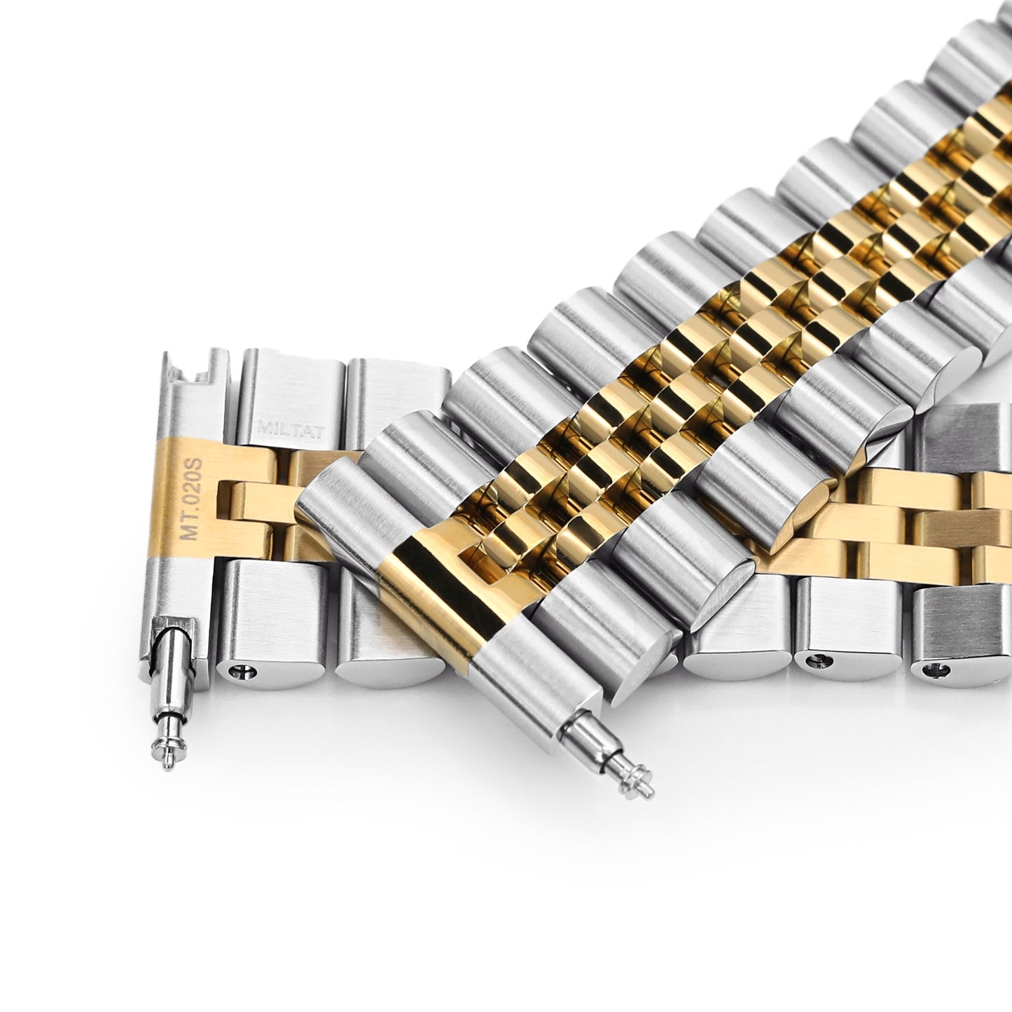 22mm Super-J Louis 316L Stainless Steel Watch Band Straight End, Two Tone IP Gold V-Clasp