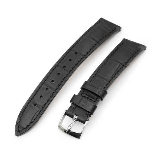 Q.R. 18mm or 19mm Black CrocoCalf (Italian Croco Grain) Watch Band