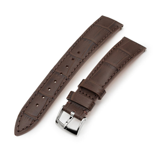 Q.R. 18mm or 19mm Brown CrocoCalf (Italian Croco Grain) Watch Band