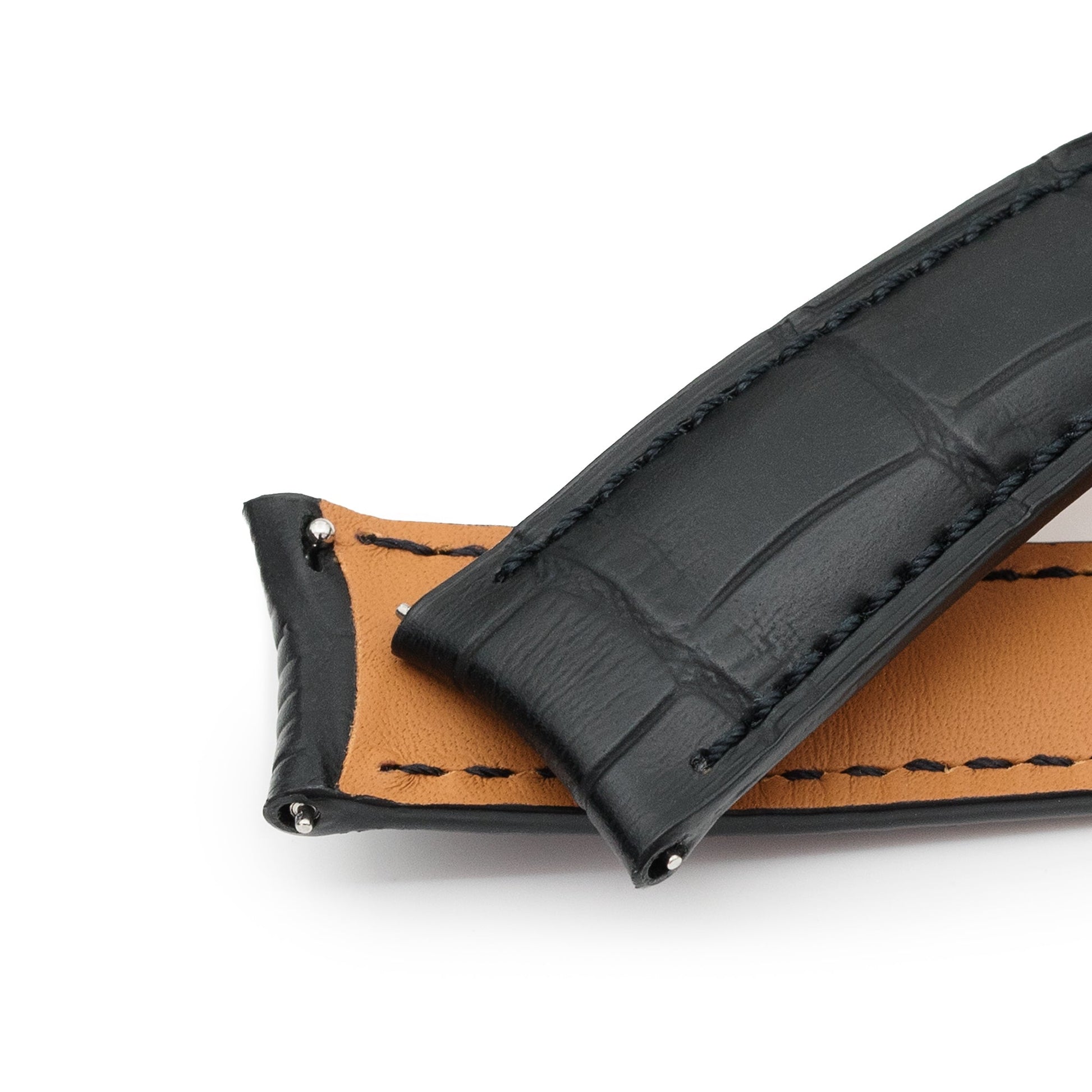 Q.R. 20mm Black CrocoCalf (Italian Croco Grain) , Semi-curved Watch Band