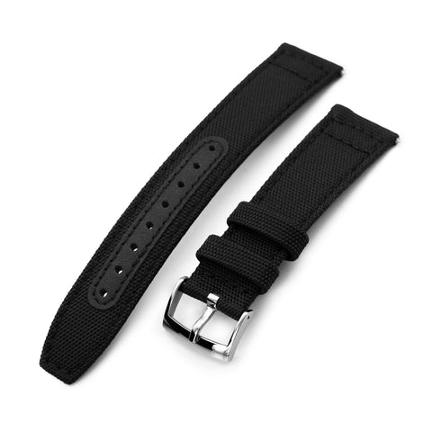 Q.R. 20mm Black Sailcloth Watch Band with leather lining