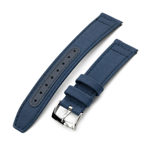 Q.R. 20mm Blue Sailcloth Watch Band with leather lining
