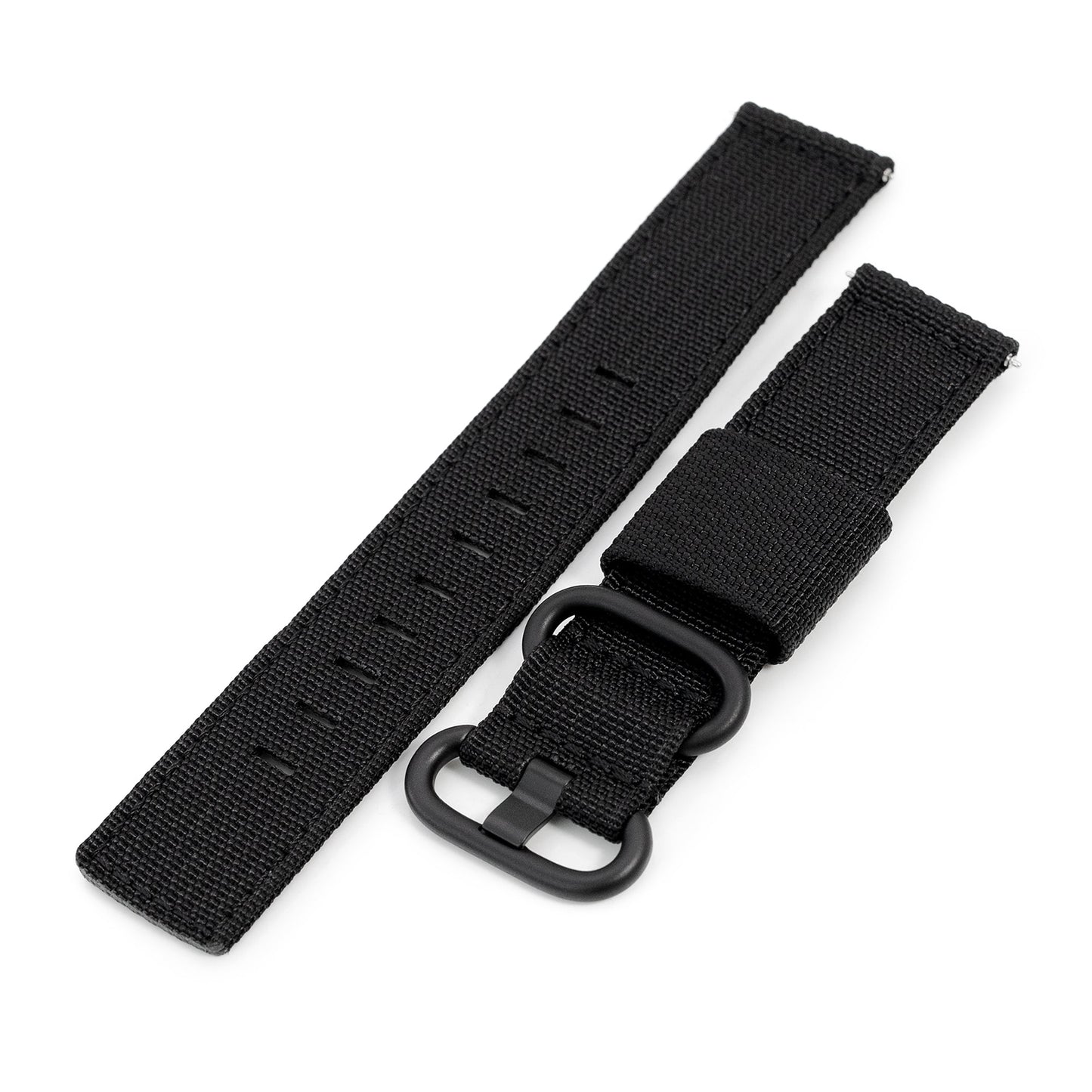 Q.R. 20mm 2-pcs Ribbed Nylon Watch Band, Black