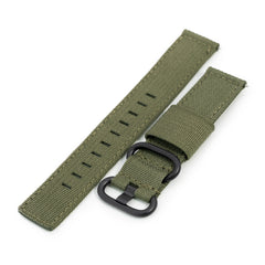 Q.R. 20mm 2-pcs Ribbed Nylon Watch Band, Military Green