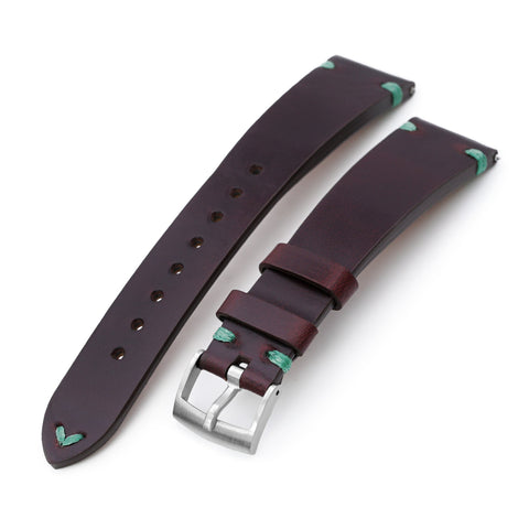 MiLTAT Q.R. Burgundy Horween Leather Watch Band, Green St.