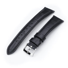Q.R. 19mm or 21mm Black CrocoCalf (Croco Grain) Semi-Curved Watch Band 