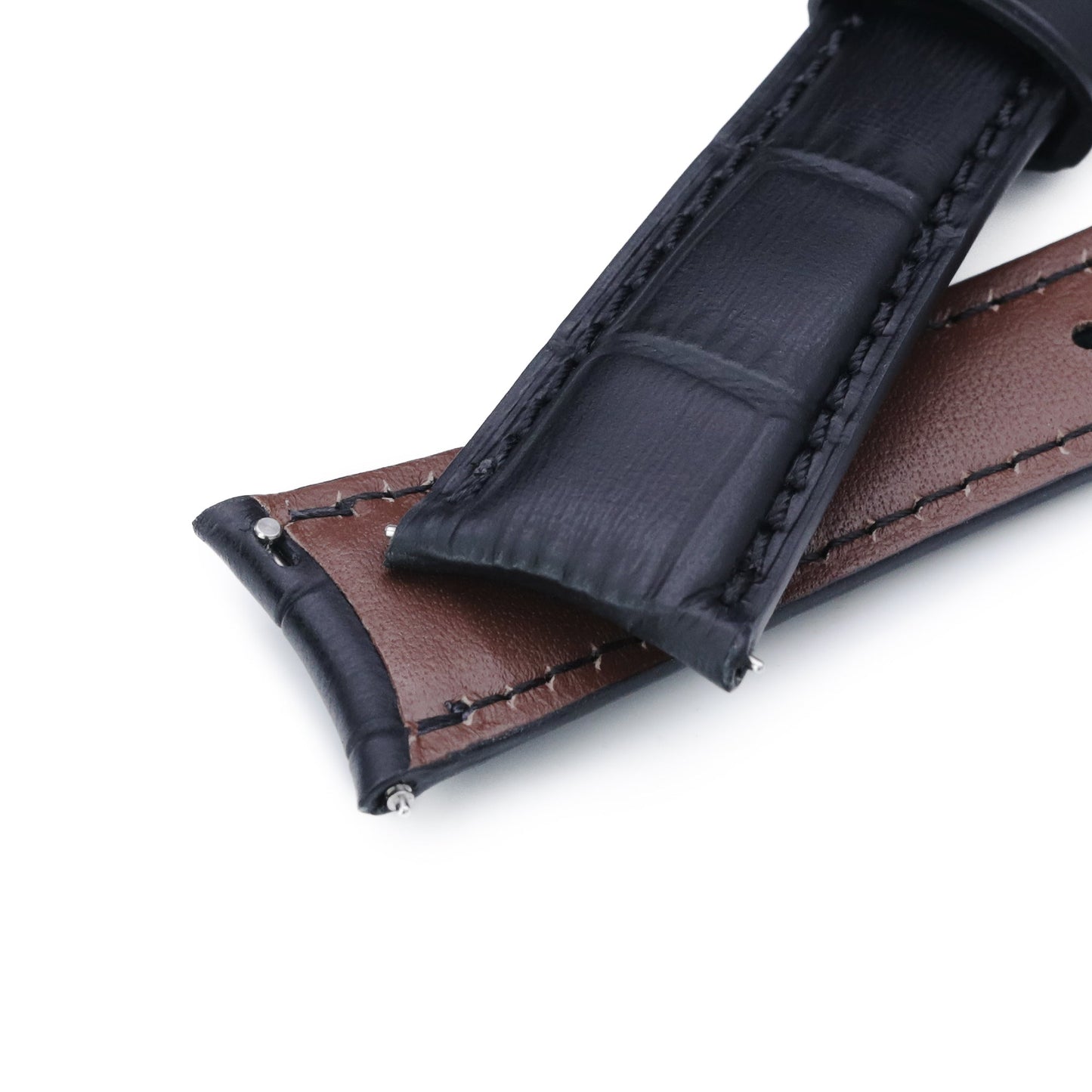 Q.R. 19mm or 21mm Black CrocoCalf (Croco Grain) Semi-Curved Watch Band 