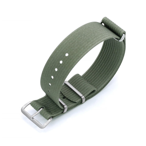 Ribbed Nylon Nato Watch Strap Brushed Buckle, Military Green