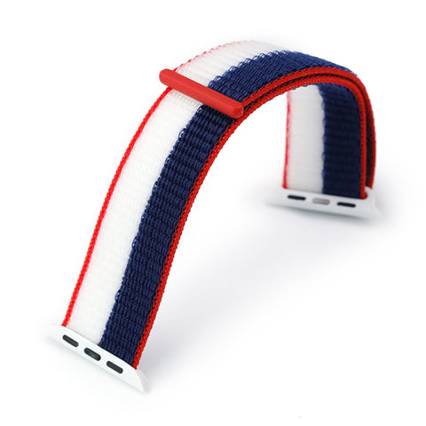 Navy Blue / White Hook & Loop One-piece Nylon Watch Band compatible with Apple Watch 44mm / 45mm