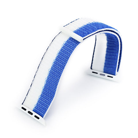 Blue / White Hook & Loop One-piece Nylon Watch Band compatible with Apple Watch 44mm / 45mm