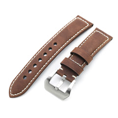 MiLTAT 21mm, 22mm Mud Brown Nubuck Leather Watch Strap, Beige Stitching