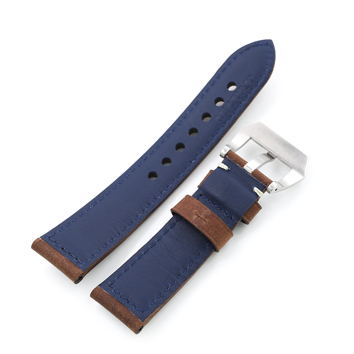 MiLTAT 24mm Mud Brown Nubuck Leather Watch Strap, Beige Stitching