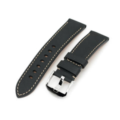 Pam Collection, Matte Black Italian Leather Watch Strap for Panerai, Beige Stitching