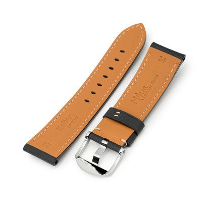 Pam Collection, Matte Black Italian Leather Watch Strap for Panerai, Beige Stitching