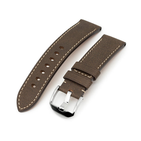 Pam Collection, Dark Brown Italian Leather Watch Strap for Panerai, Beige Stitch.