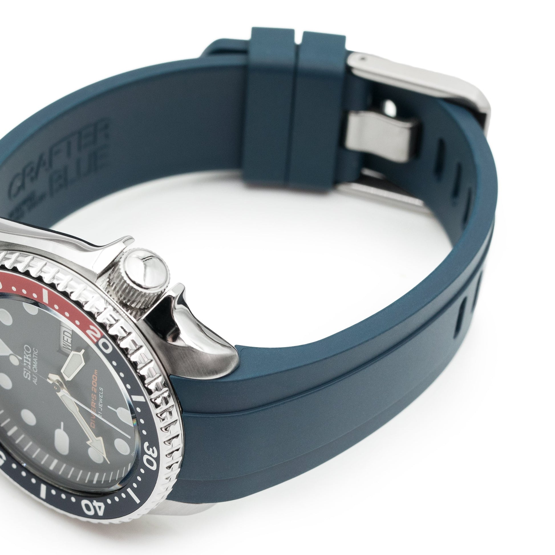 Crafter Blue Strapcode Skx007 CB10-F Blue Curved End FKM Rubber