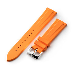 20mm Quick Release Watch Band Orange Raised Center FKM Rubber Strap, Brushed