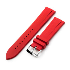 20mm Quick Release Watch Band Red Raised Center FKM Rubber Strap, Brushed