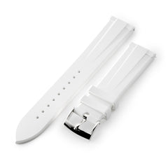20mm Quick Release Watch Band White Raised Center FKM Rubber Strap, Brushed