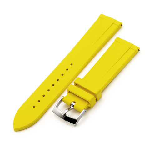 20mm Quick Release Watch Band Yellow Raised Center FKM Rubber Strap, Brushed