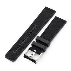 Black Quick Release Hybrid Sailcloth FKM Rubber Sports Watch Strap, 20mm or 22mm
