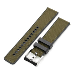 Green Quick Release Hybrid Sailcloth FKM Rubber Sports Watch Strap, 20mm or 22mm