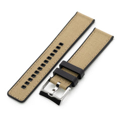 Tan / Khaki Quick Release Hybrid Sailcloth FKM Rubber Sports Watch Strap, 20mm or 22mm